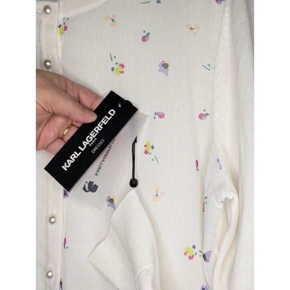 Karl Lagerfeld Paris Ivory Translucent Layered Floral Cropped Cardigan Large NWT - Picture 5 of 8